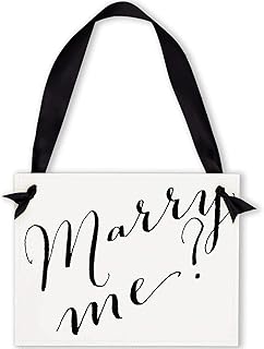 Marry Me Proposal Sign | Double Sided "Marry Me?" + "I Said Yes!" on Back | Handcrafted Engagement Banner Prop | Black ink + Ribbon on Ivory Cardstock