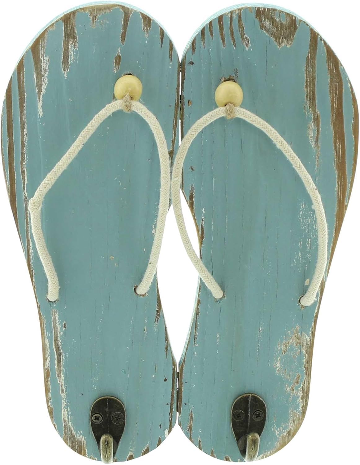 khevga Flip Flop Wandhaken 2er Set – Maritime Garderobenhaken in Holzoptik, Shabby Chic, Bad & Flur Deko, 27 cm