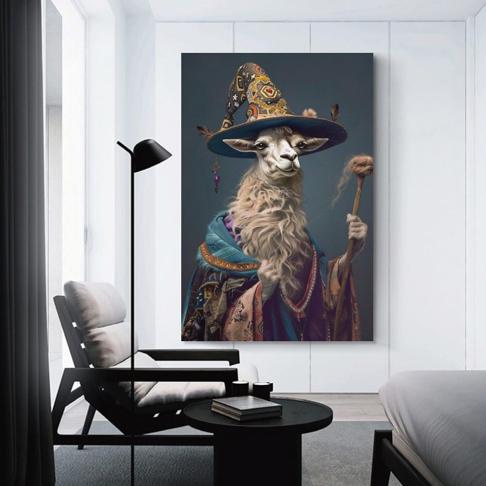 Junmoney Unframe-Style-8 Llama Wizard Portrait Wall Picture Print, 20X30inch(50X75cm), For Gallery Wall Decor And Room Displays, A Versatile Canvas Print For Layering