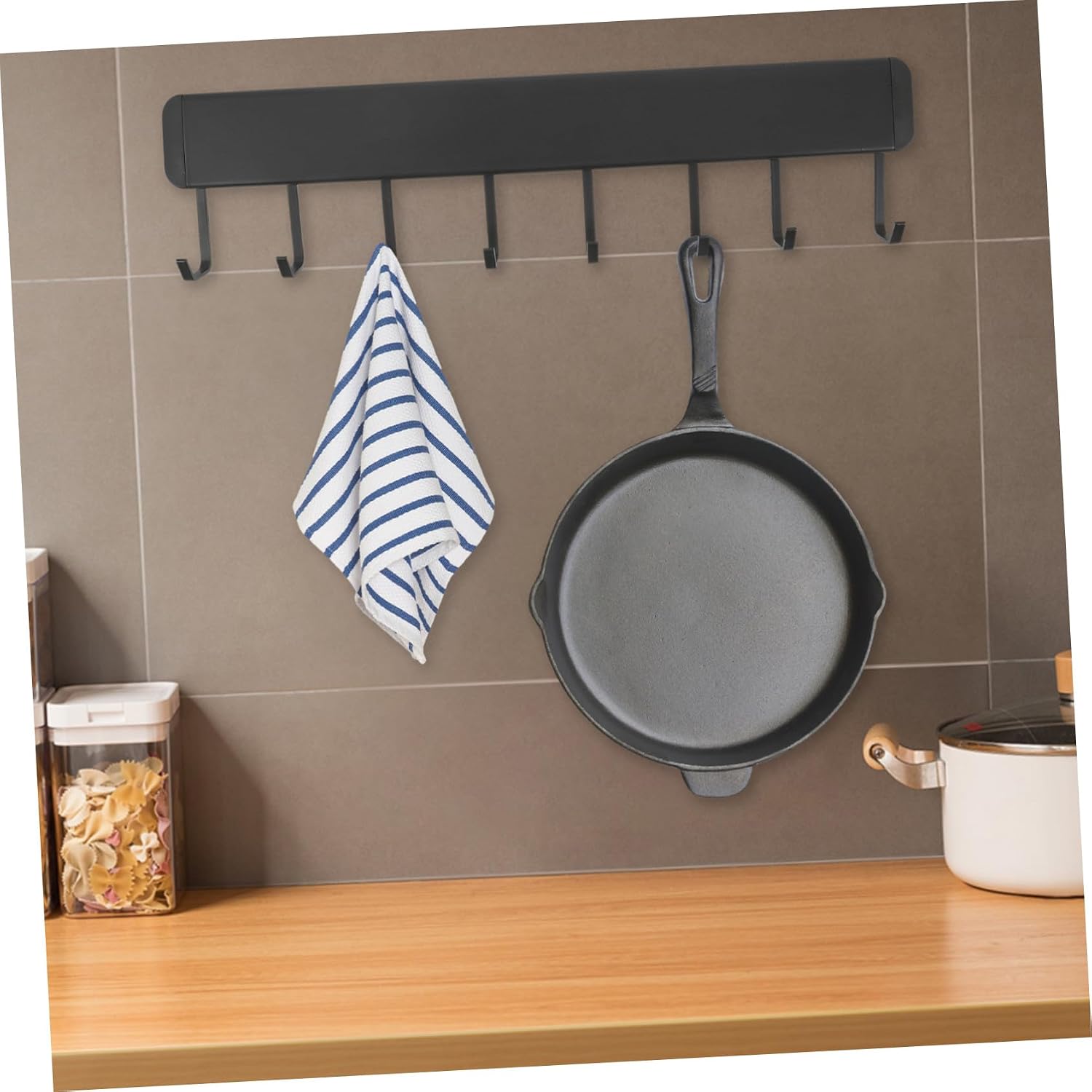 Ipetboom Wall Mounted Kitchen Utensil Hanger Rack with Hooks Space-Saving Organizer for Cooking Tools Bathroom Towels Nonfading Kitchen Tool Holder
