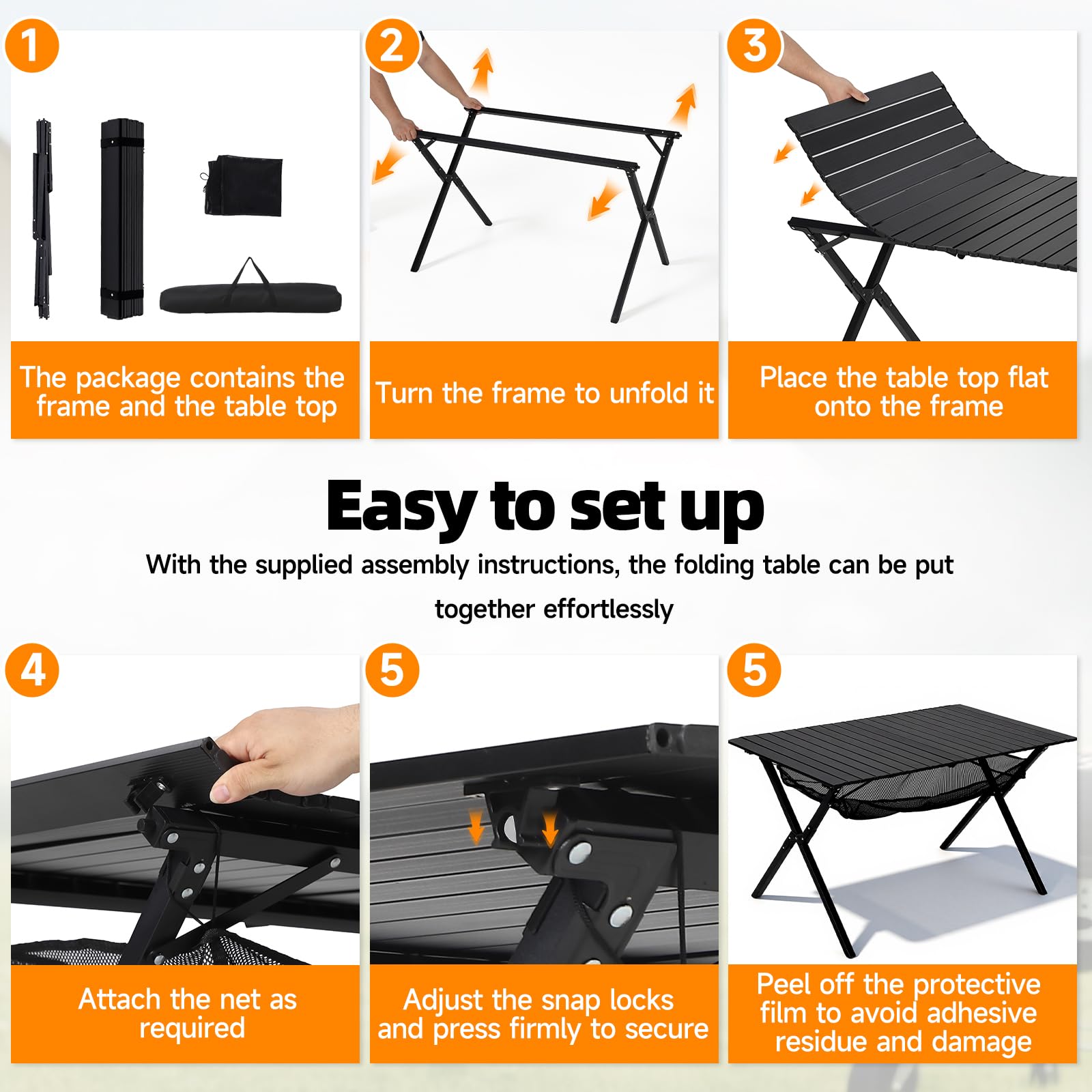HAUSPROFI Mesa de camping plegable, 120 x 70 x 70 cm, grande para 4-6 personas, mesa plegable de aluminio 100 kg, mesa plegable con bolsa de transporte, mesa portátil para camping, pícnic, jardín