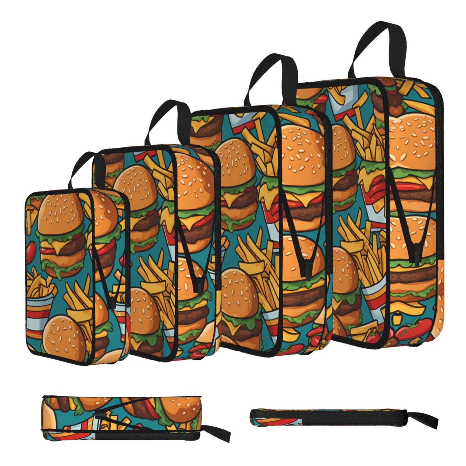 Sxzvvbn Black Cute Burger Fries Compression Packing Cubes 4 Piece Set