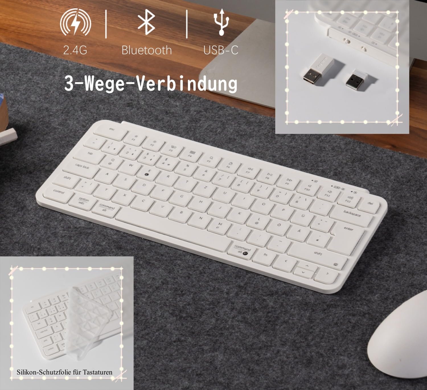 Keychron B1 Pro Ultra-Dünne Drahtlos-Tastatur, 75% DE-ISO-Layout 3 Moden 2.4GHz/Bluetooth/Wired ZMK-Customisierung Scherefuß-Tastendesign Tastendämpfung kompatibel mit Windows/Mac, Weiße
