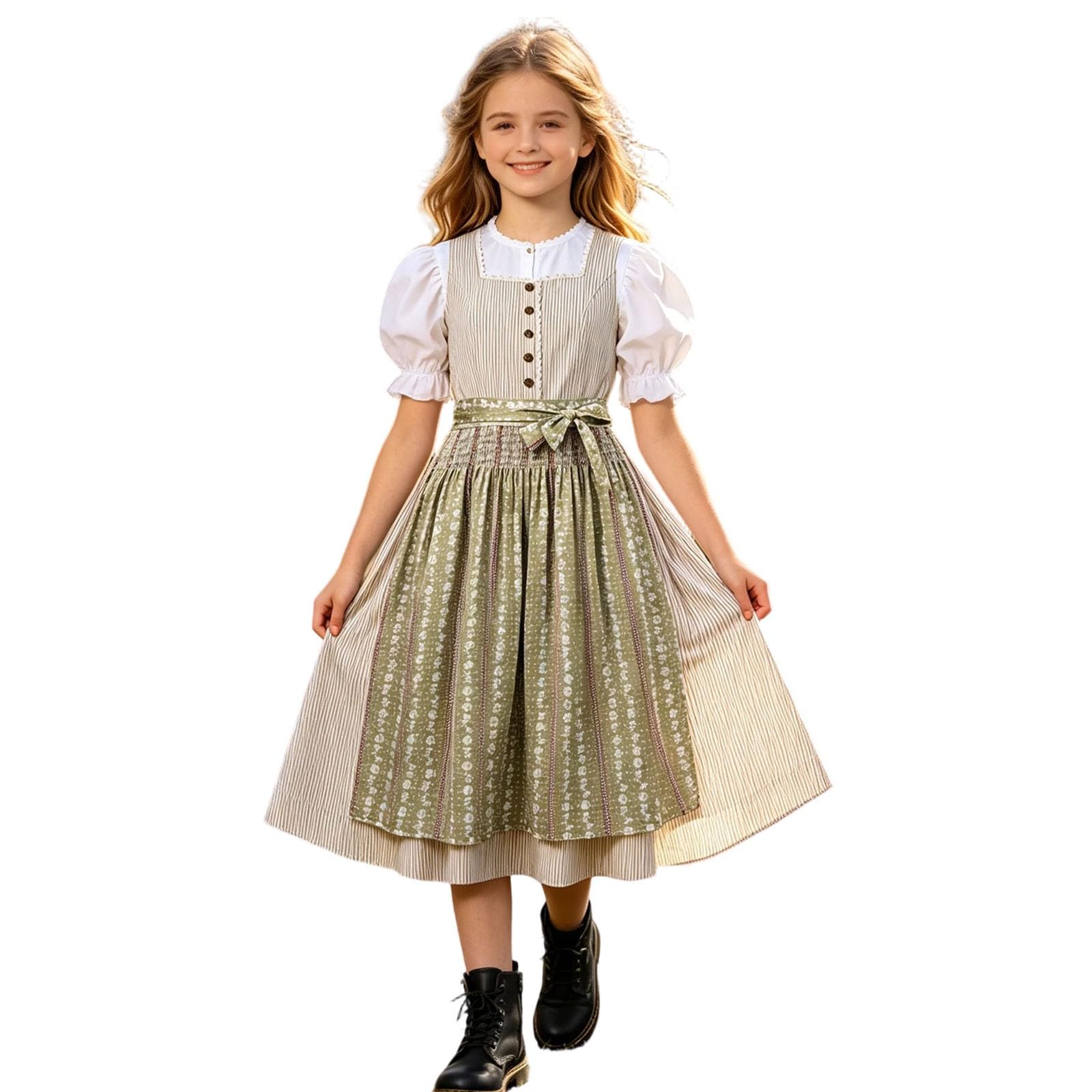 Abito bavarese per bambini, comodo costume da cosplay con spalline e motivo, perfetto per eventi Oktoberfest