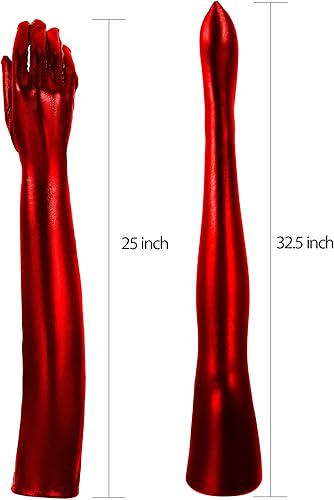 Miniatura 3 de SATINIOR Disfraz de carnaval de Halloween para mujer, elástico de elastano, guantes largos y húmedos brillantes y medias altas hasta el muslo