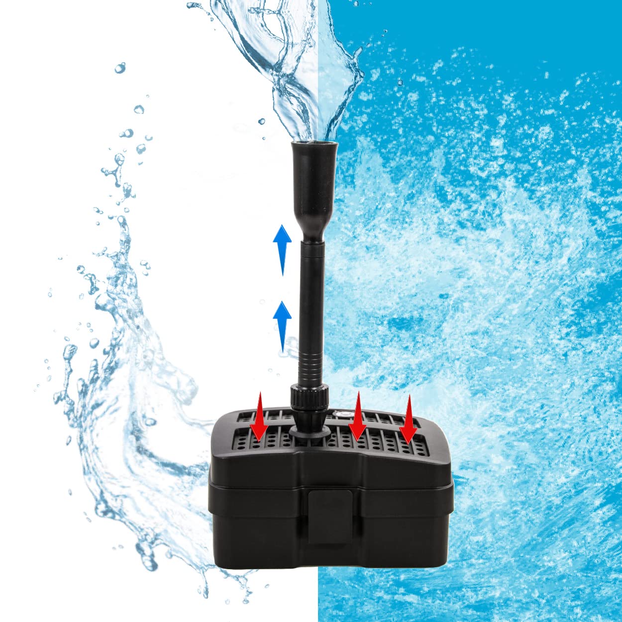 AquaForte GFU-2505 Pompe pour fontaine + 5W UV-C, Puissance 24W, Puissance max. Hauteur de refoulement 1,6 mètres, Max. Débit 1 m3 par heure, Débit max. Taille du bassin 1,5 m3, raccord 13/19/25 mm