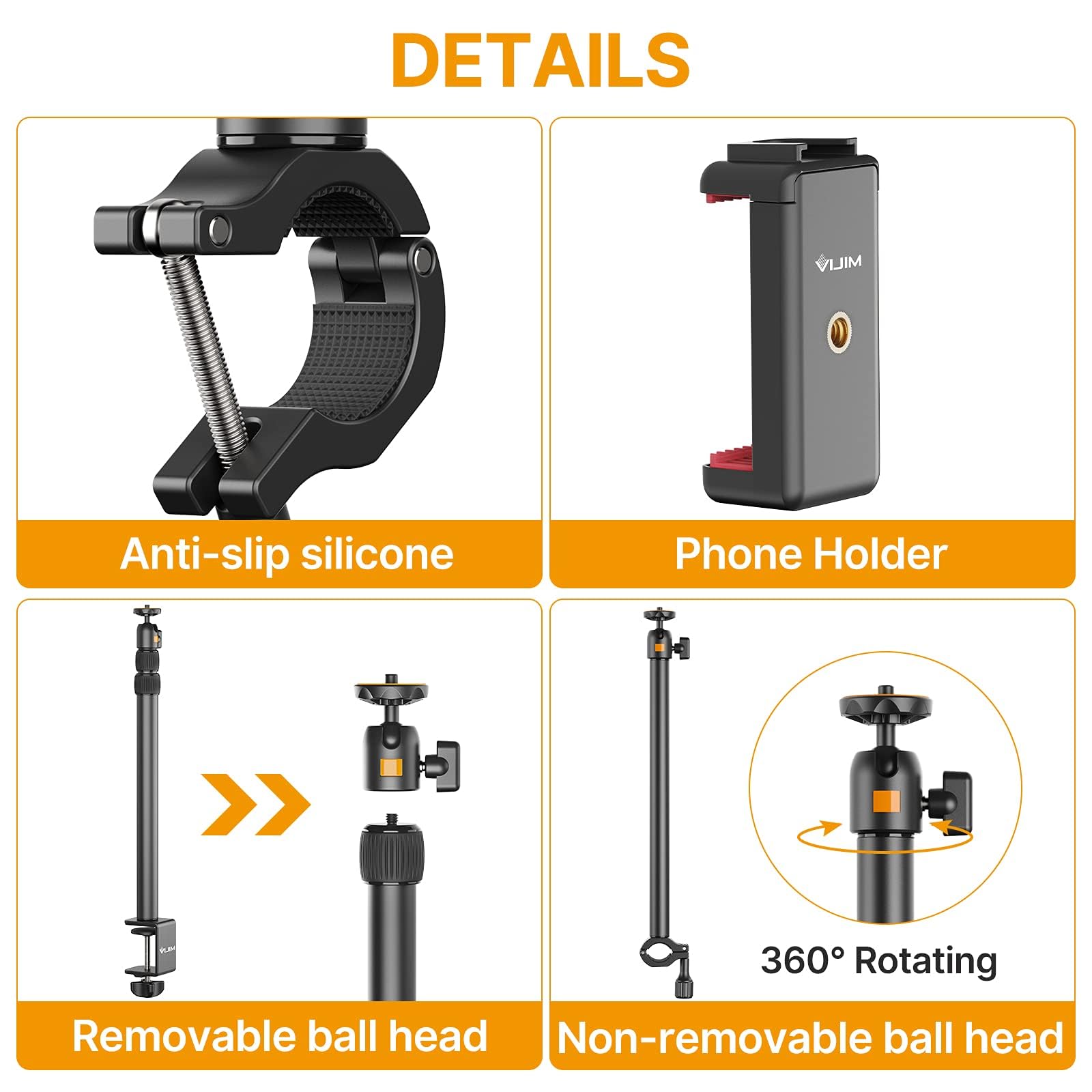 ULANZI LS02 Kamera Tischhalterung, 44cm-105cm Einstellbar, Overhead Stativ für Streaming & Gaming, Lichtstativ mit Boom Arm, Klemmstativ mit 360° Kugelkopf für Kamera/Ringlicht