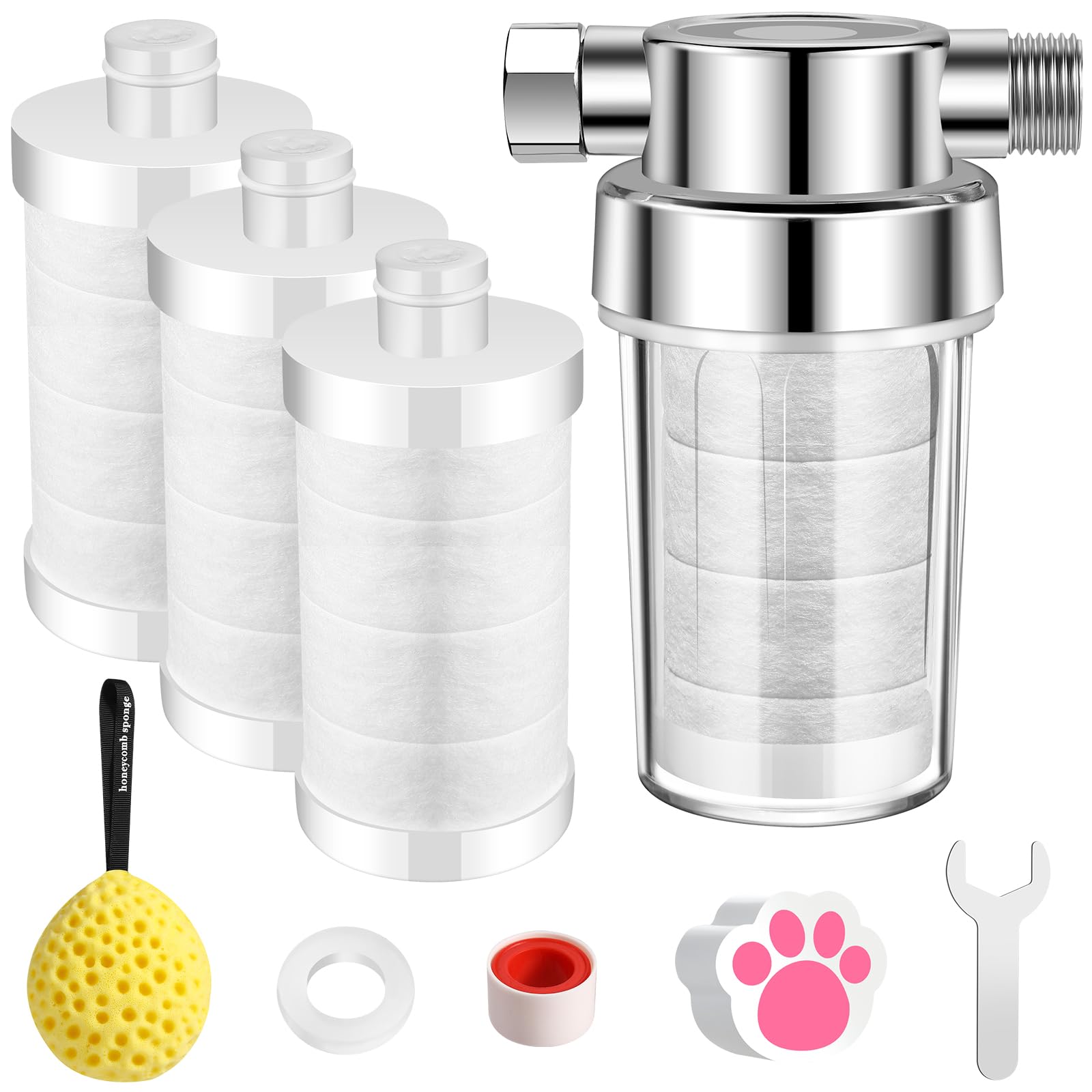 Filtro doccia – Filtro in cotone PP da 5 micron, include 3 cartucce extra, filtraggio dell'acqua e accessori doccia per cucina e scaldabagno