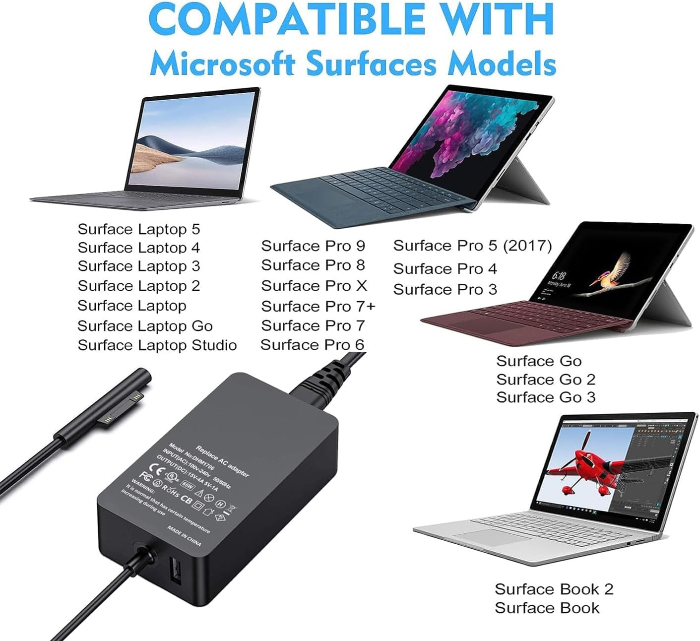 Surface Laptop Pro Charger Power Supply 65W 15V 4A Magnetic Replacement AC Adapter Compatible with Microsoft Surface Pro 3/4/5/6/7/8/9/X Laptop1/2/3/4 Go 1/2/3 Book 1/2/3 image 2 of 7 B07W5NNNYJ