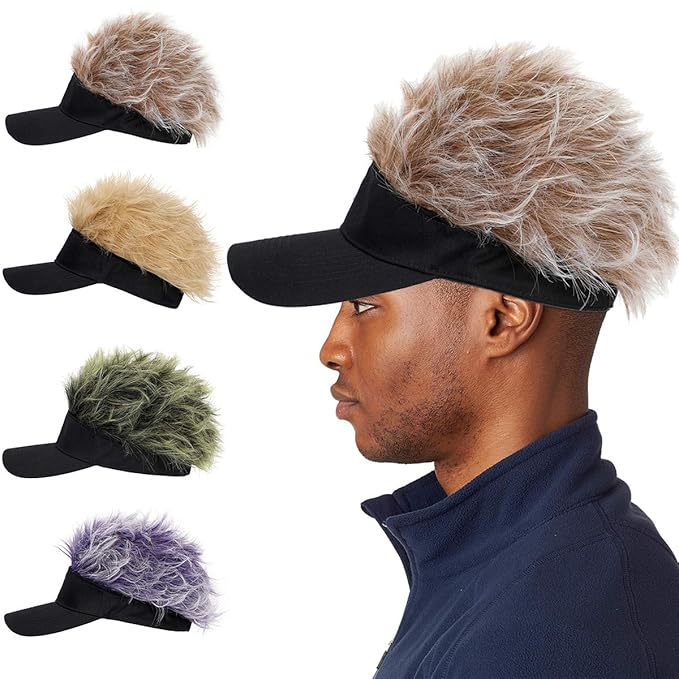 Visors Wig for Men Novelty Hair Visor Hat Adjustable Baseball Cap with