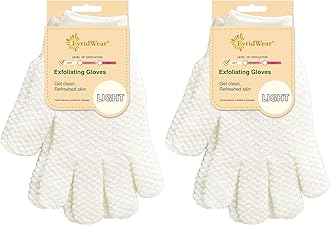 Evridwear Exfoliating Gloves for Shower, 100% Nylon Thick Soft Medium Heavy Bathing Gloves Dead Skin Remover Body Scrubber Smooth Skin with Hang Loop, 2 Pairs Light White