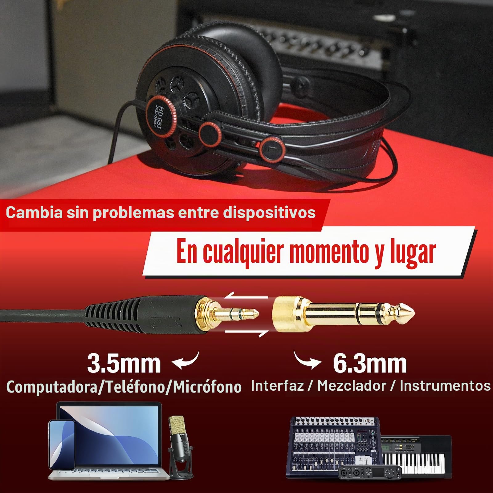 SuperLux HD681 - Auriculares de diadema cerrados (98 dB, 3.5 mm, 6.3 mm), color negro