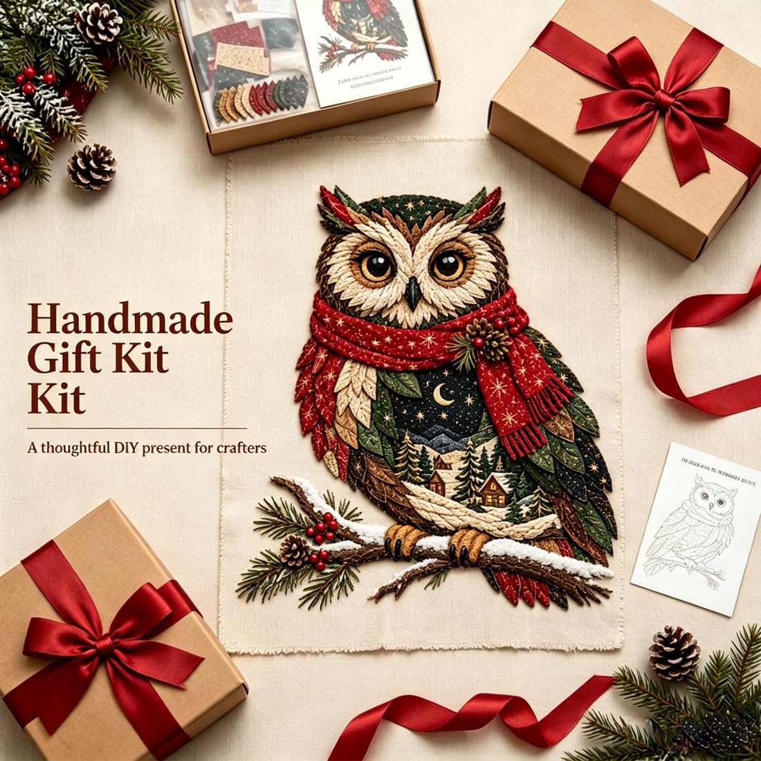 Kit Fai Da Te Per Patchwork Natalizio Con Animali Del Bosco (Mucca)