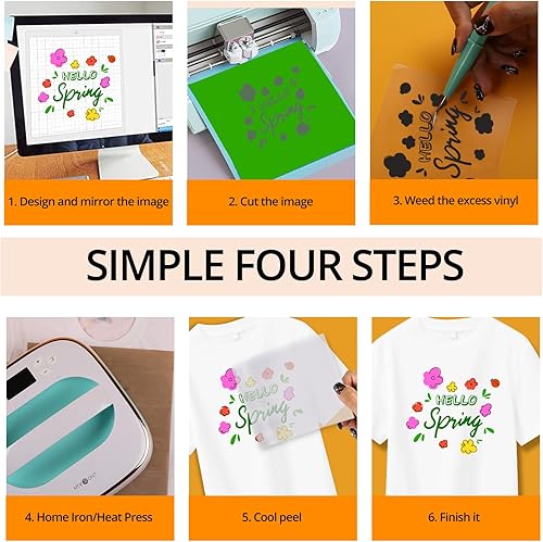 Miniatura 7 de Paquete de 10 vinilos de transferencia de calor HTV de 12 pulgadas x 3 pies para camisas, rollos de vinilo para planchar para Cricut, fácil de