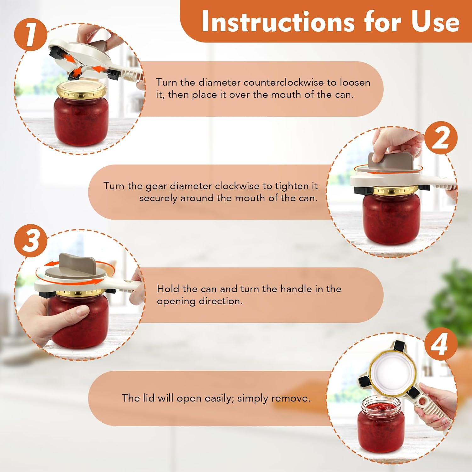 4 in 1 Multi-Purpose Jar Opener,Adjustable Stainless Steel Jar Opener for Weak Hands Seniors & Arthritis Sufferers,Multi Size Lid Tool for Jars Cans Wine Bottles, Home Kitchen Helper