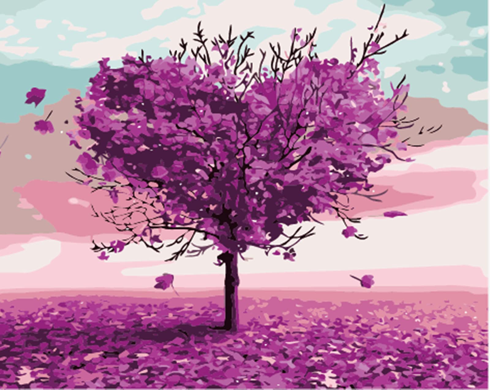 WOWDECOR Art Supplies Purple Love Heart Trees DIY Paint by Numbers Kits 40 x 50cm with Painting Brushes Canvas (Framed) — image 1