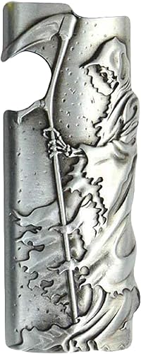 Reaper Death Metal - Funda para encendedor de metal compatible con BIC Full Standard Lighter J6 en color plateado