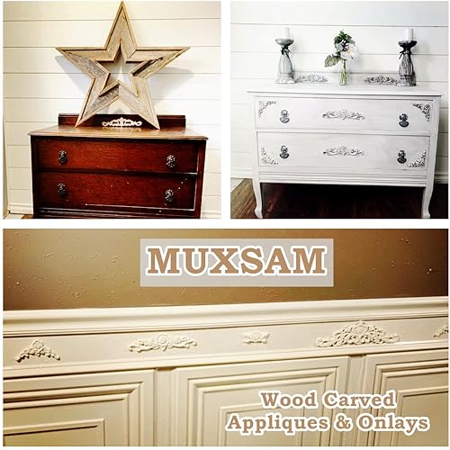 Miniatura 7 de MUXSAM Juego de 5 calcomanías de madera talladas decorativas sin pintar para puerta de cama, armario, mantel, techo, pared, cabecero, decoración de