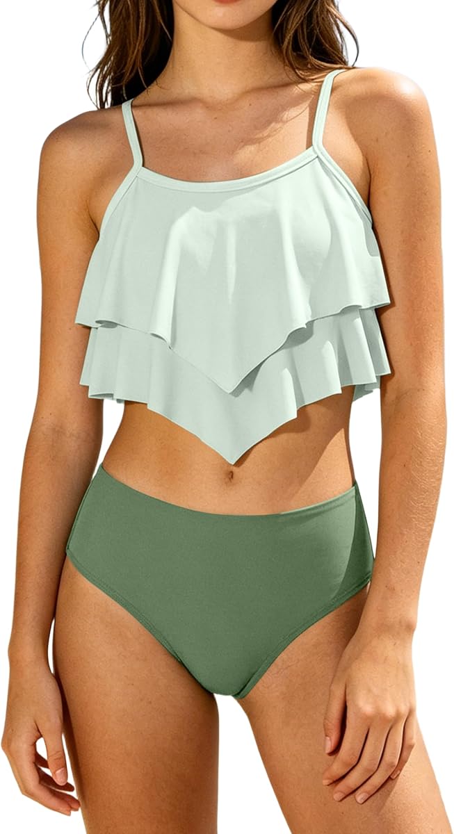 Traje de baño para niñas Conjunto de bikini de 2 piezas Traje de baño con volantes escalonados Correas ajustables Traje de baño para niñas