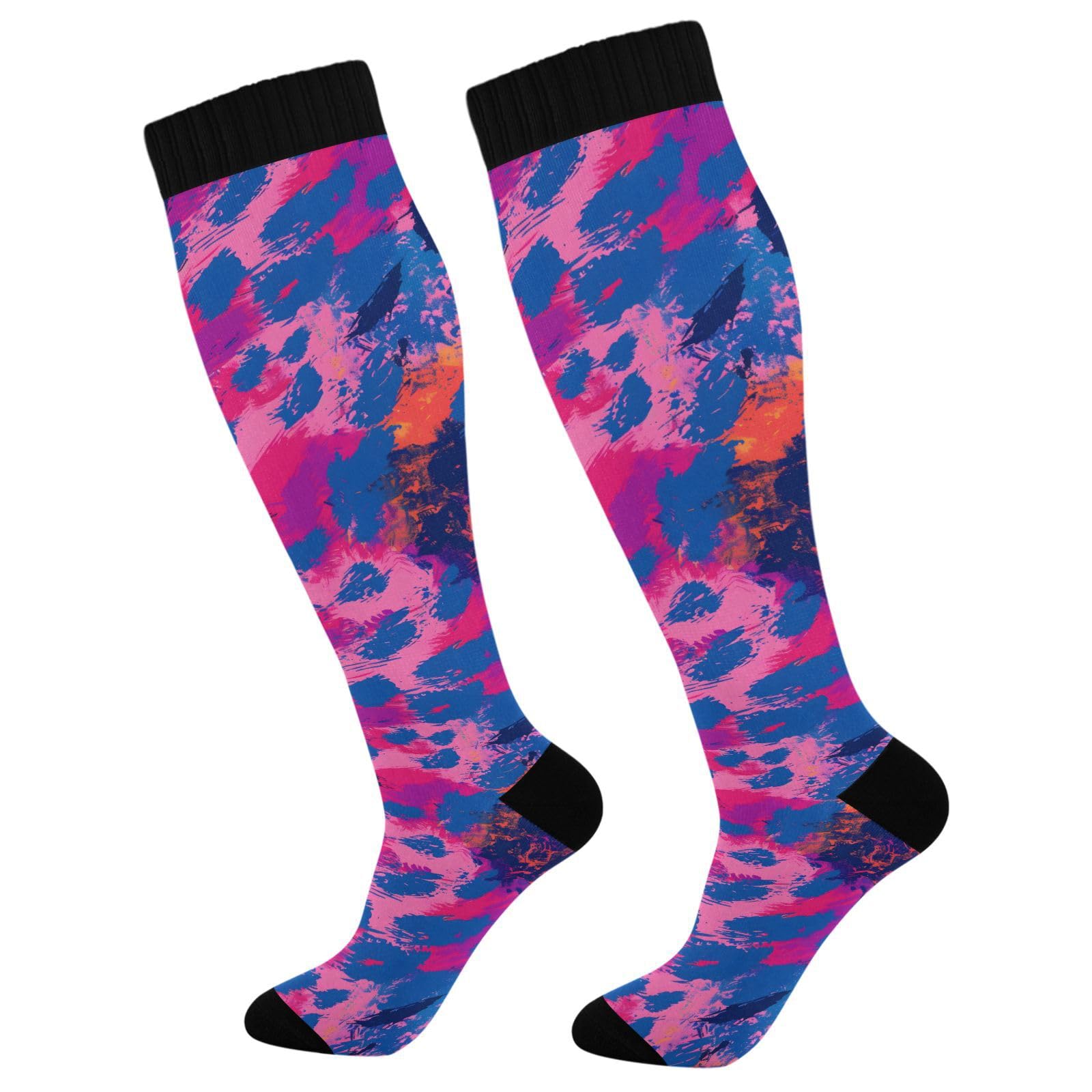 MFTJYO Purple Red Leopard Pattern Compression Socks for Women Men Circulation Long Knee High Socks for Athletic Sports Running