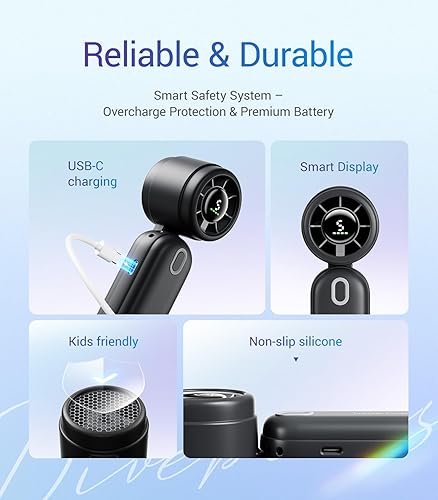 Miniatura 6 de Diveblues iTurbo - Ventilador turbo portátil de mano, 5 velocidades de alta velocidad, mini ventiladores de mano plegables y recargables, pantalla