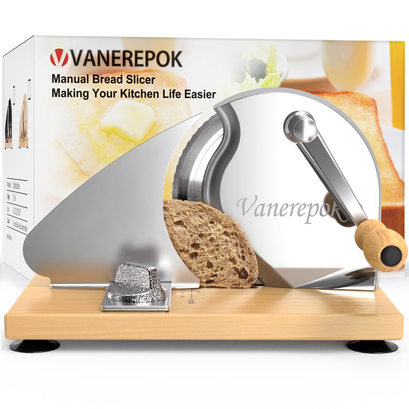 vanerepok Manual Bread Slicer Adjustable Thickness for Homemade Sourdough