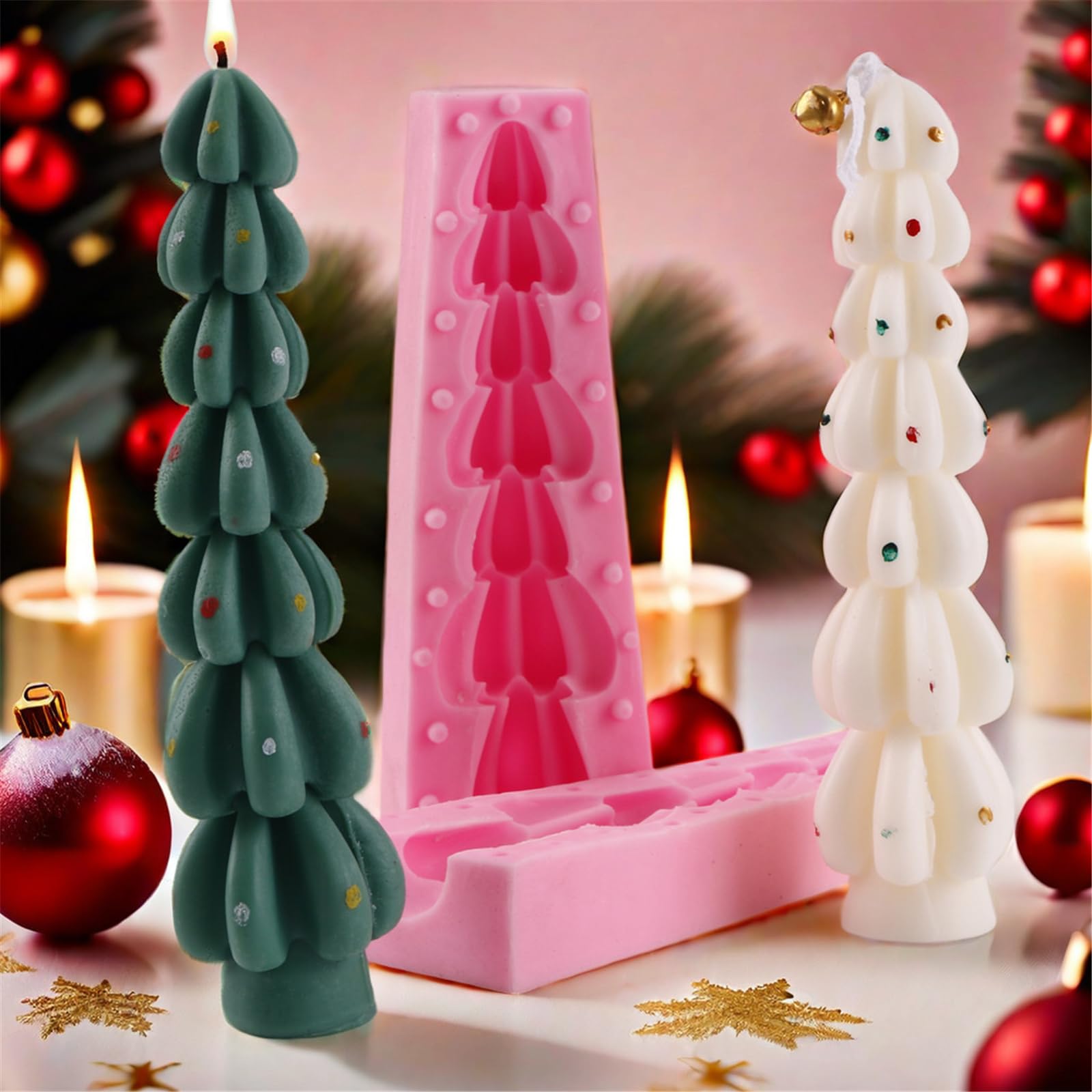 Moldes de silicona 3D en forma de árbol de Navidad para velas, decoración navideña, moldes temáticos para hacer resina epoxi