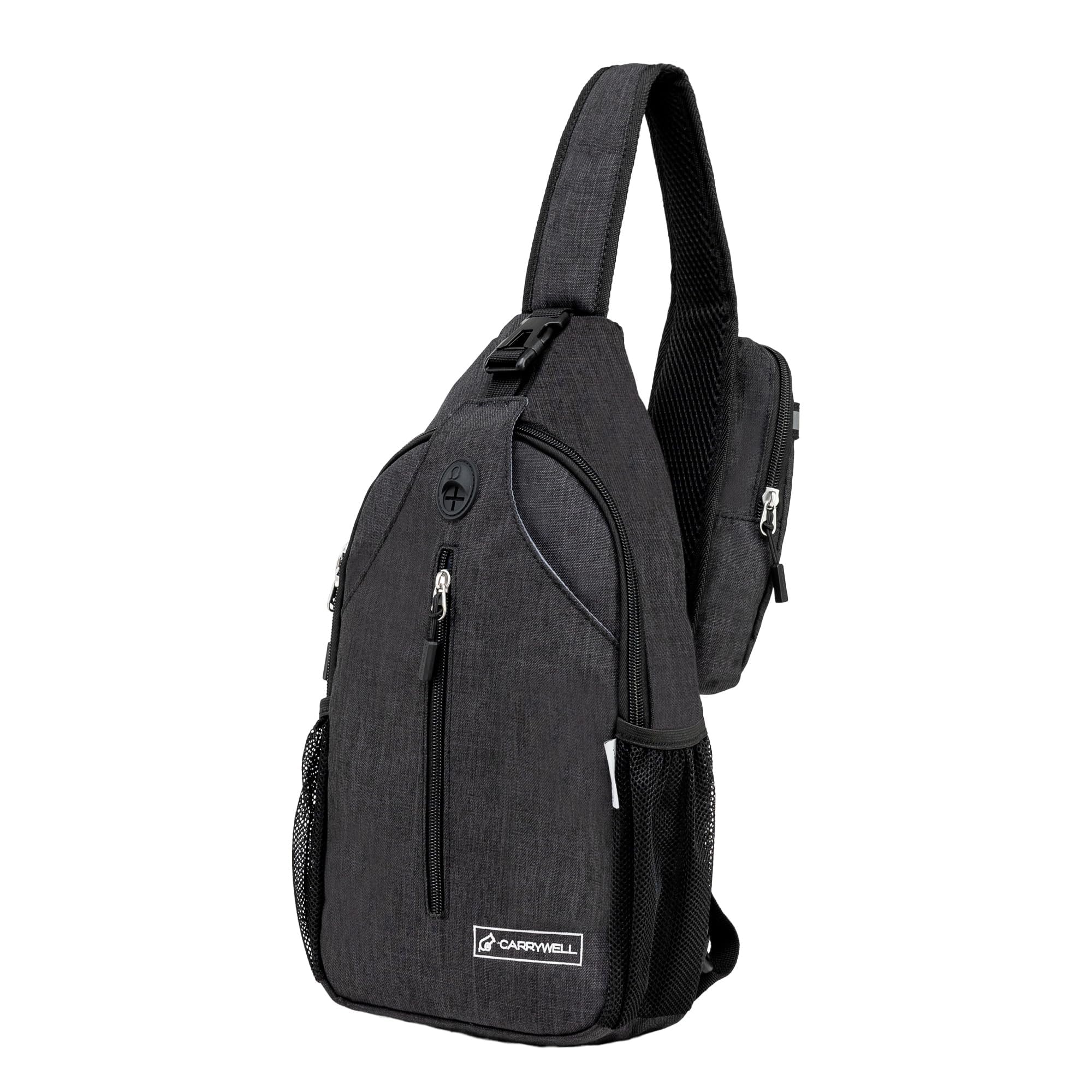 Carrywell Unisex Black |Not Made In China| Crossbody Sling Backpack, Sling Bag For Travel And Hiking, Anti-Theft Chest Bag, Medium