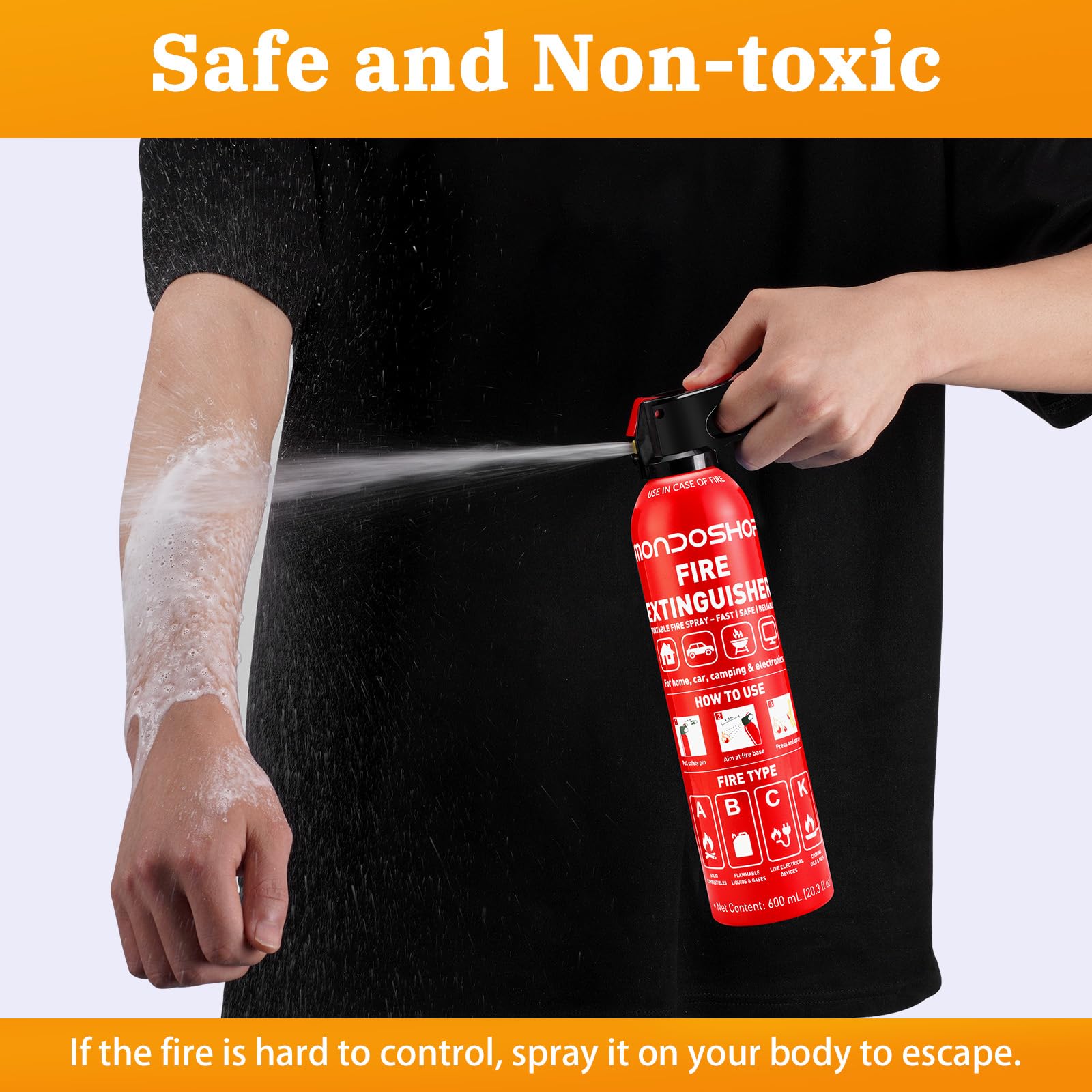 Portable Fire Extinguisher for Home and Vehicle - Mondoshop 2-Pack Water-Based Small Fire Extinguisher with Mount for A, B, C, K Fire, Suitable for Kitchen, Vehicle, Home, Car, Boat, Camping, Business