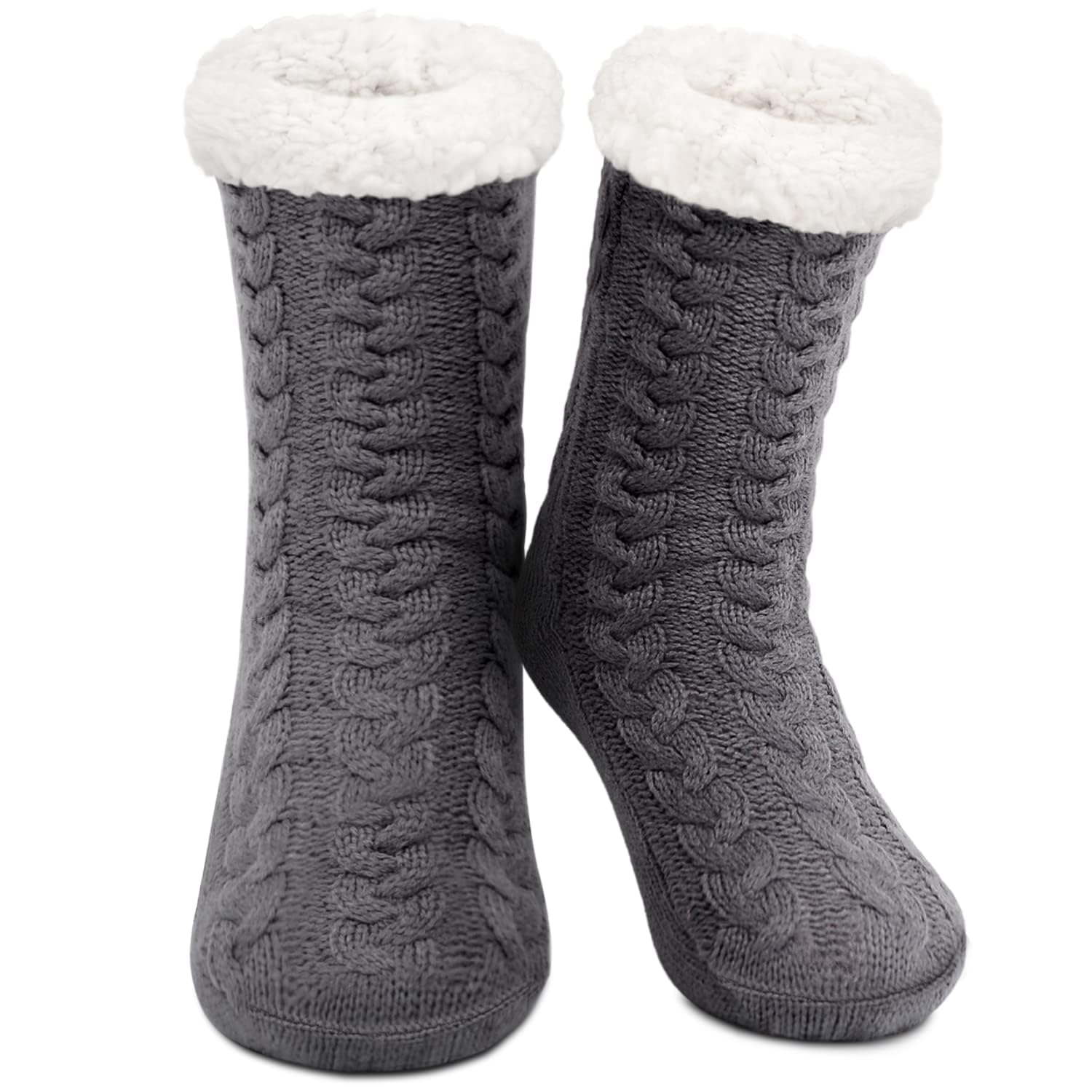 Slipper Socks Women Super Soft Fluffy Socks Warm Sock Cozy Fleece-lined Winter Non Slip Chunky Thermal Sock with Gel Grips