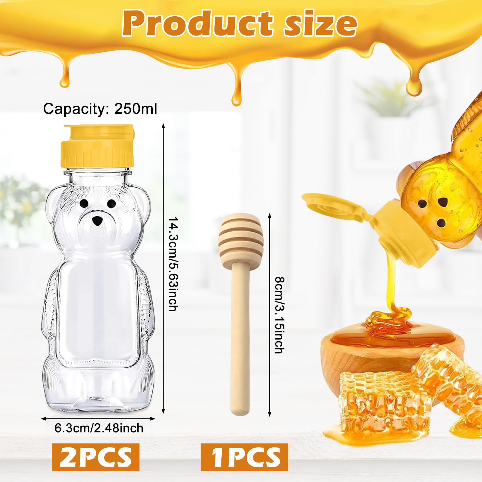 Wekuw 2 Pezzi DosatoreMiele Cucchiaio Design Antigoccia, Dispenser Vasetti Trasparenti per Miele, Sciroppo, Caffè e Altri Liquidi per Dessert