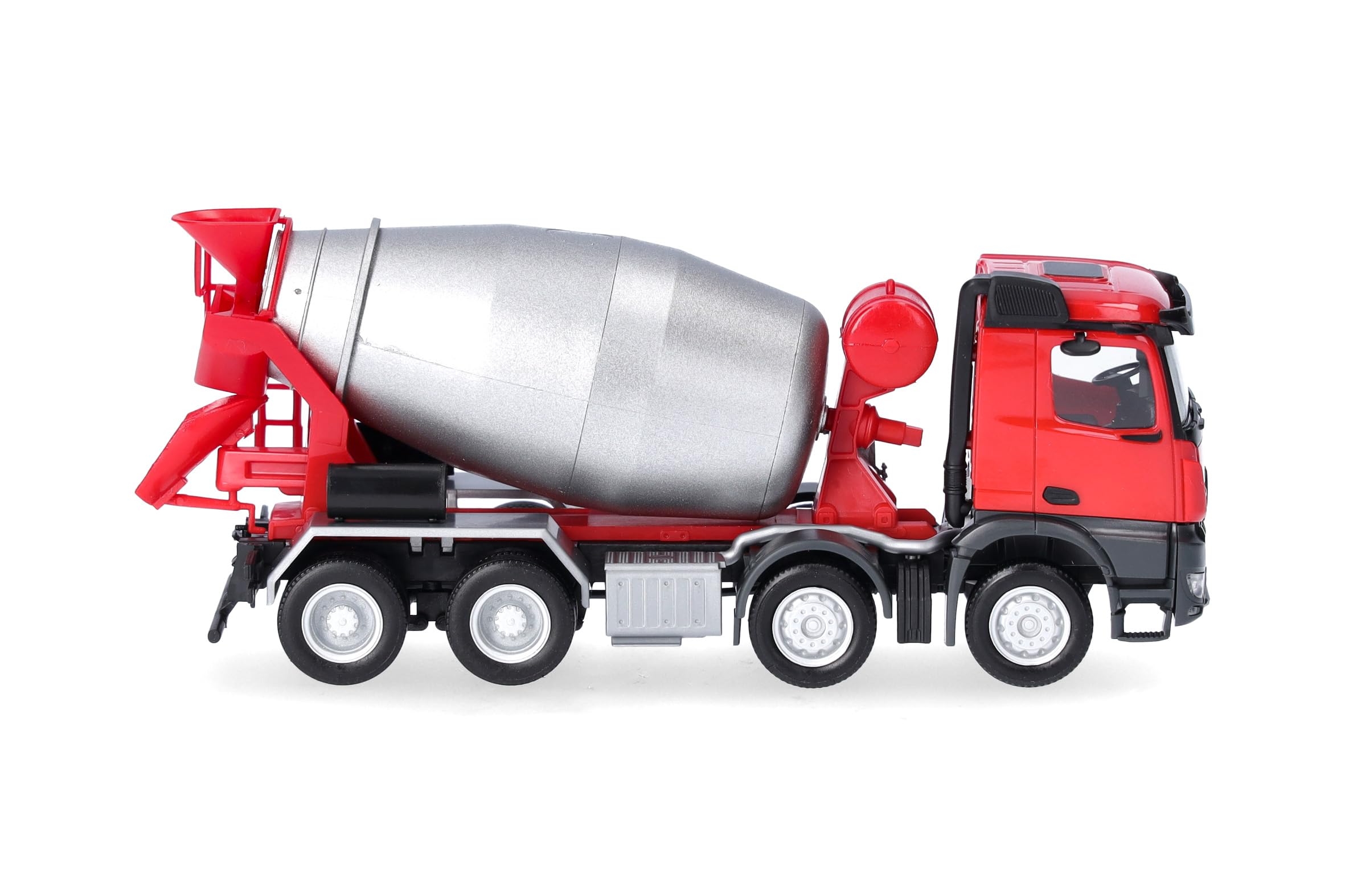 Herpa LKW Modell Mercedes-Benz Arocs M Betonmischer-LKW 4-achs, rot/Silber, Miniatur im Maßstab 1:87, Sammlerstück, Made in Germany, Kunststoff