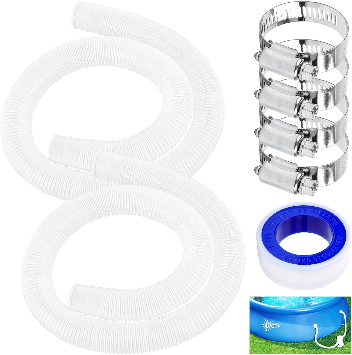 Poolschläuche 32mm 2x100cm Mit Metallklemmen - Für Poolpumpen & Filtersysteme