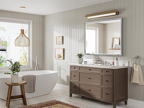 Miniatura 2 de FavourLife Espejo de baño de níquel cepillado, espejo de baño de 40 x 30 pulgadas para sobre el fregadero, espejo de pared con marco rectangular de