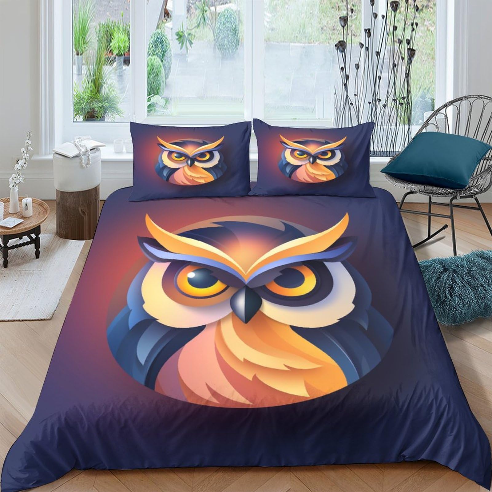 Housse de couette hibou 3D ensemble de literie dessin animé microfibre lit double