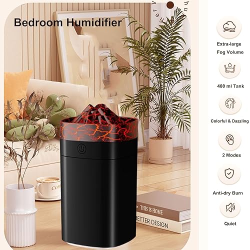 Miniatura 3 de FULLBELL Humidificador de niebla fría, 13.5 fl oz, 10-20 horas de tiempo de funcionamiento, 7 luces de color, 2 modos, 24 db silencioso, negro