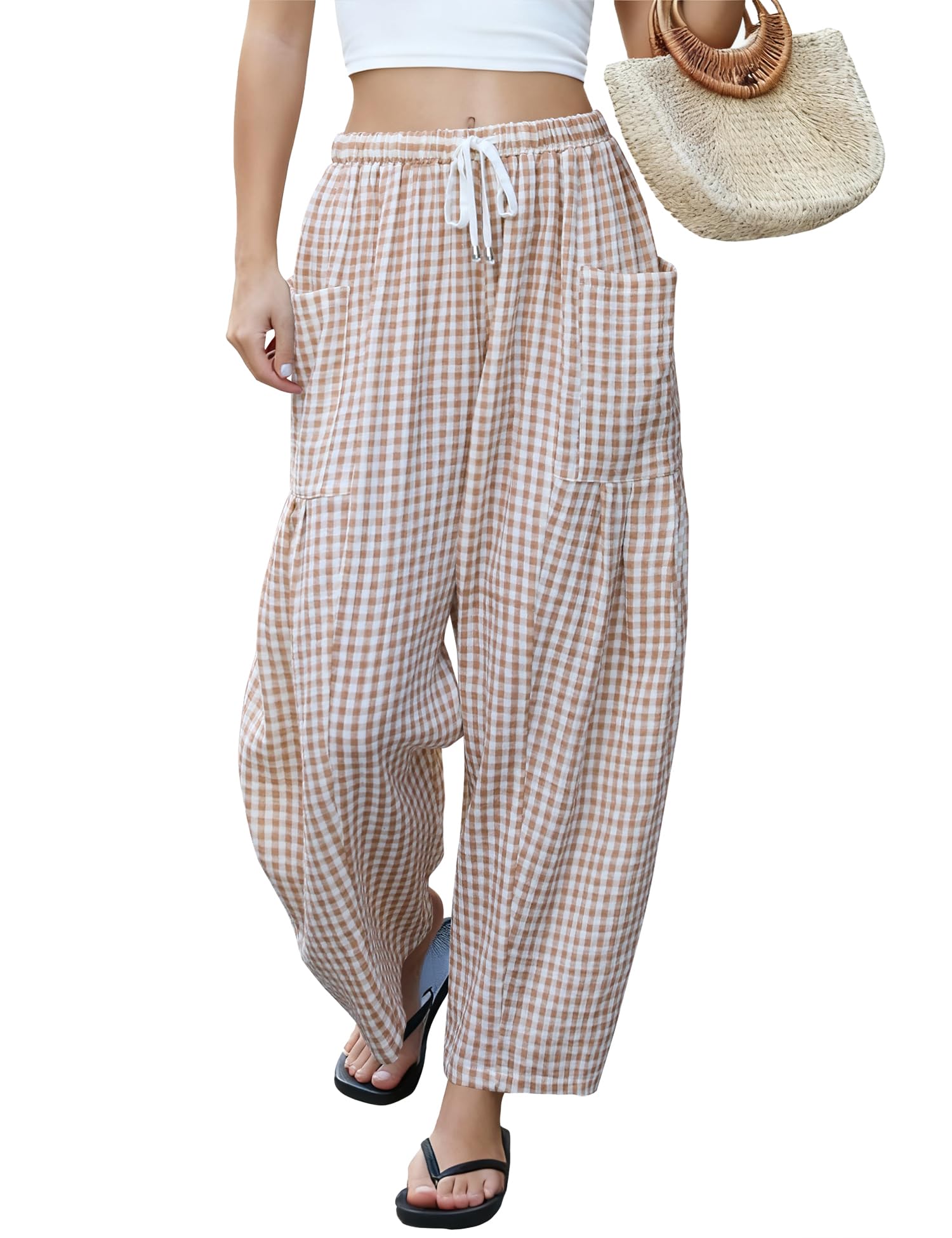 LOMON Womens Wide Leg Linen Pants