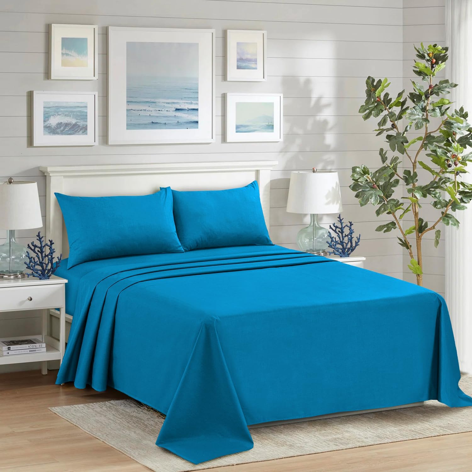 Polycotton Flat Sheets for Single Double King Size Bed Softest Anti Wrinkle Non-Iron Plain Dyed Top Sheet with 200 Thread Count Ideal for Winter & Summer Bedding (Teal, Double)