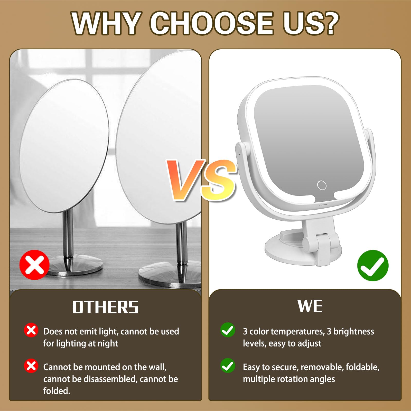 30X Magnifying Makeup Mirror with Light, Dual-Sided Rechargeable Vanity Mirror