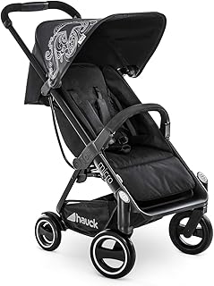 Hauck Micro silla de paseo compacta hasta 18 kg, con respaldo reglable, plegable, ligera, manillar regulable en altura, luces reflectantes, Star Caviar (negro)