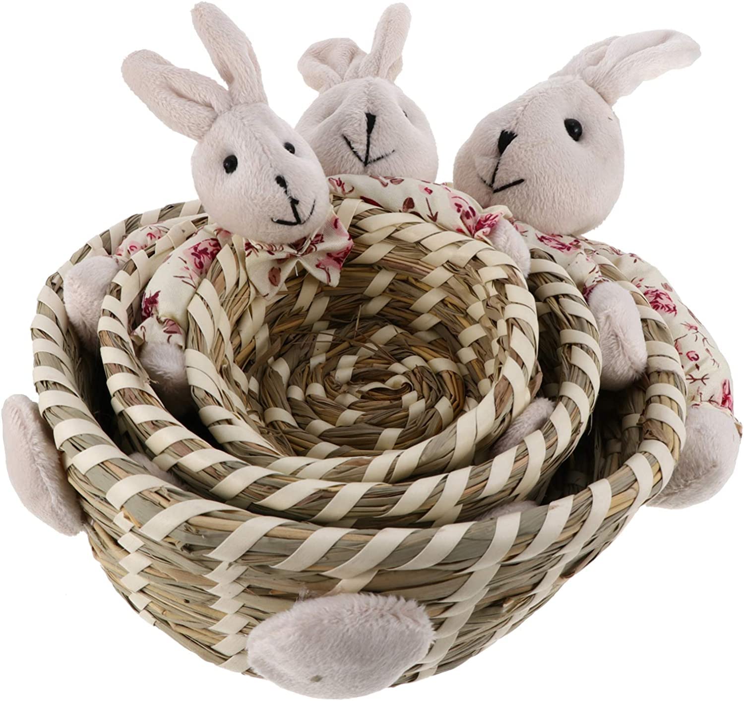 Confezione regalo di caramelle3 pezzi Cestino da picnic in vimini Coniglietto Cesto pasquale Paglia intrecciata Ciotola for caramelle Cesto pasquale intrecciato a mano Uova di Pasqua e cesto di carame