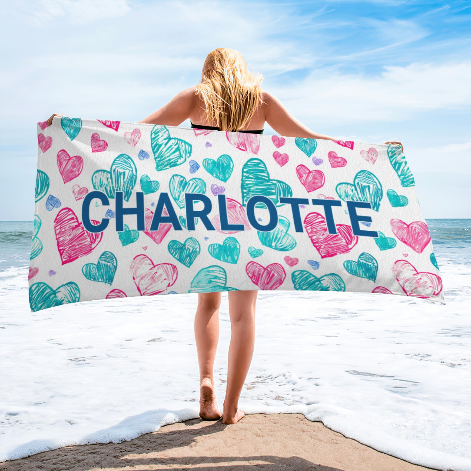 WNNNS Personalized Beach Towels for Women Men Customized Beach Towel for Kids Oversized Sand Free Soft Bath Pool Swim Towel for Adults Girls Boys