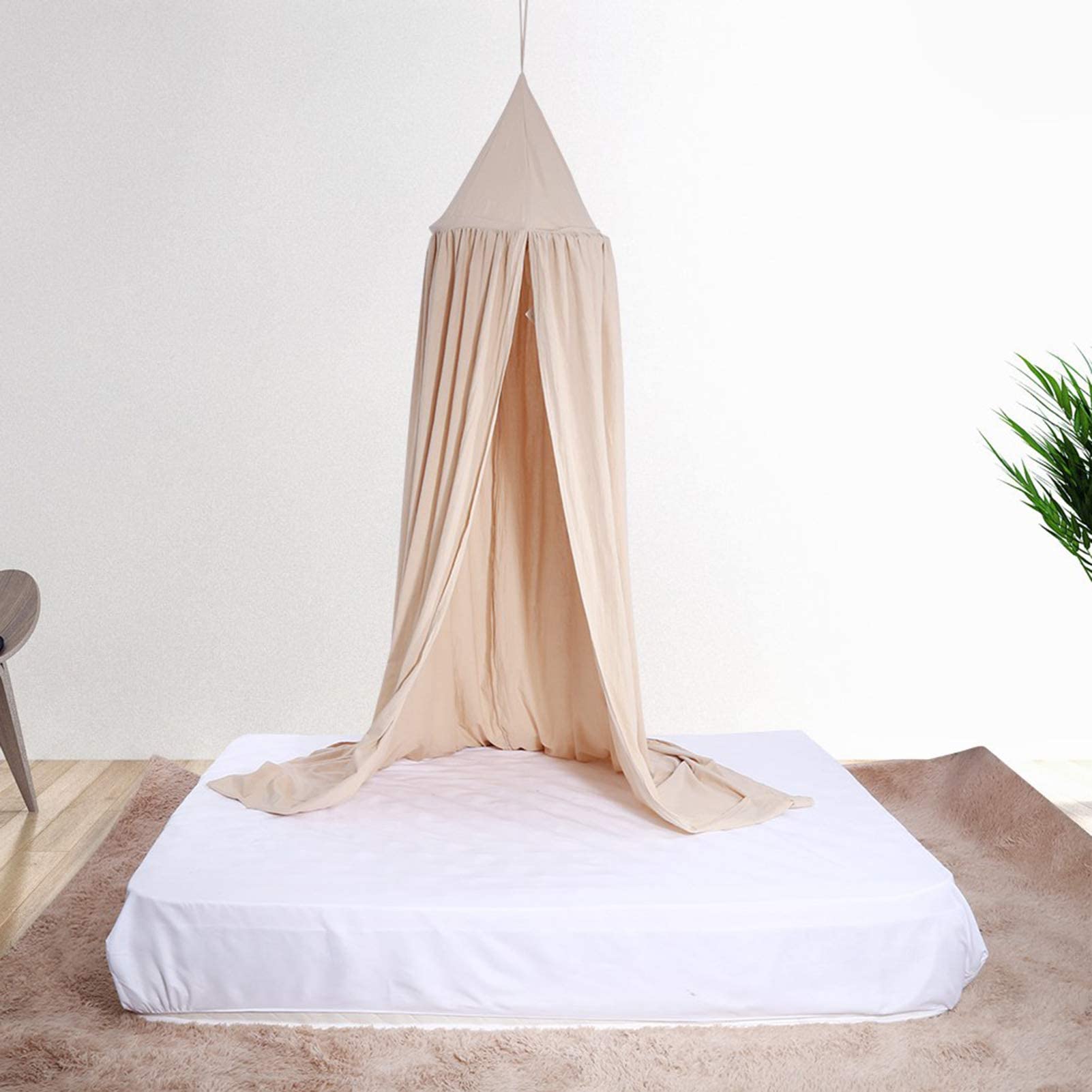 Rundes Babybett Moskitonetz Kuppel aus Baumwolle, Khaki Baldachin Vorhang für Kinderbett mit Stahlring, 235cm Höhe, 50cm Durchmesser, inkl. Montagezubehör