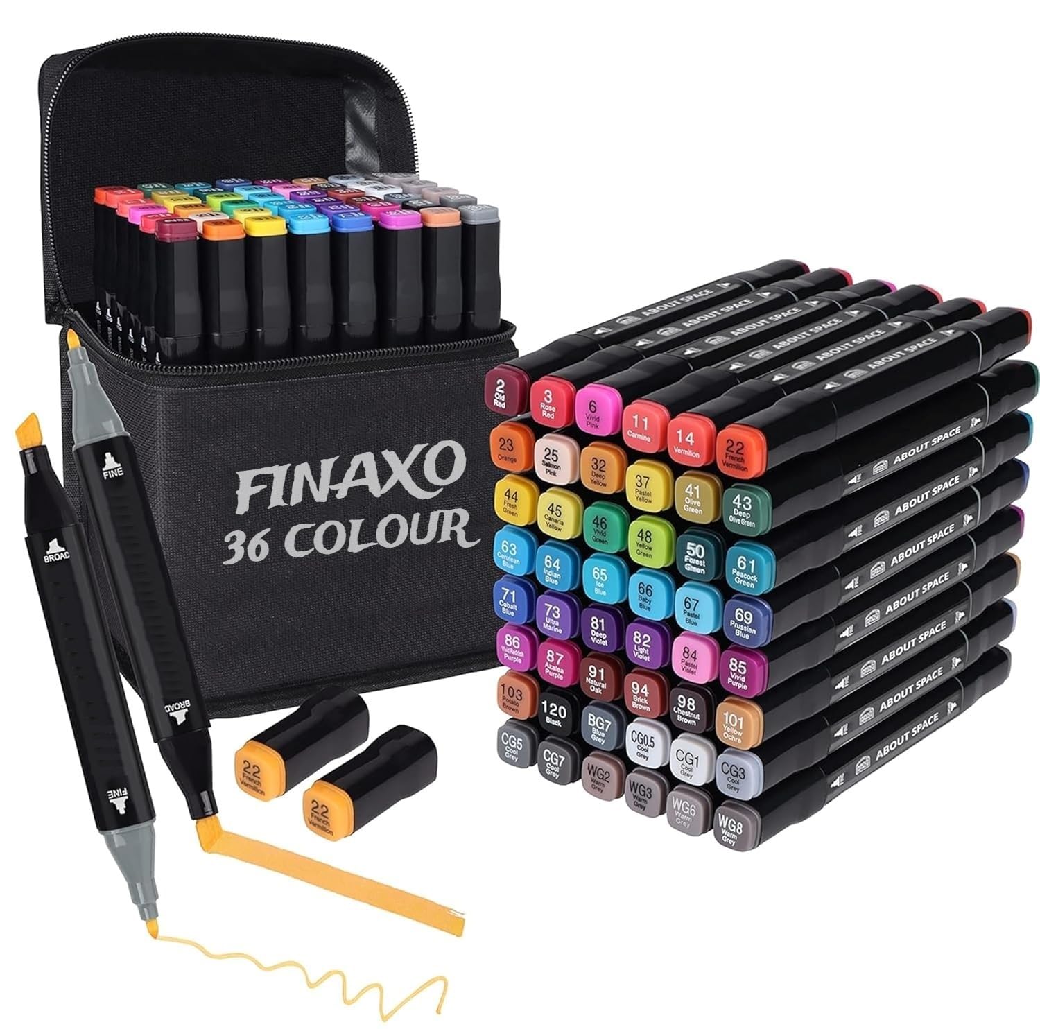 Finaxo Colors Art Markers Sketch Pen Dual Tip Artist Art Marker Vibrant Colors Set For Coloring Sketching Drawing Painting,Twin Head Permanent Sketch Markers Pen With Carry Case,Multicolor (36)