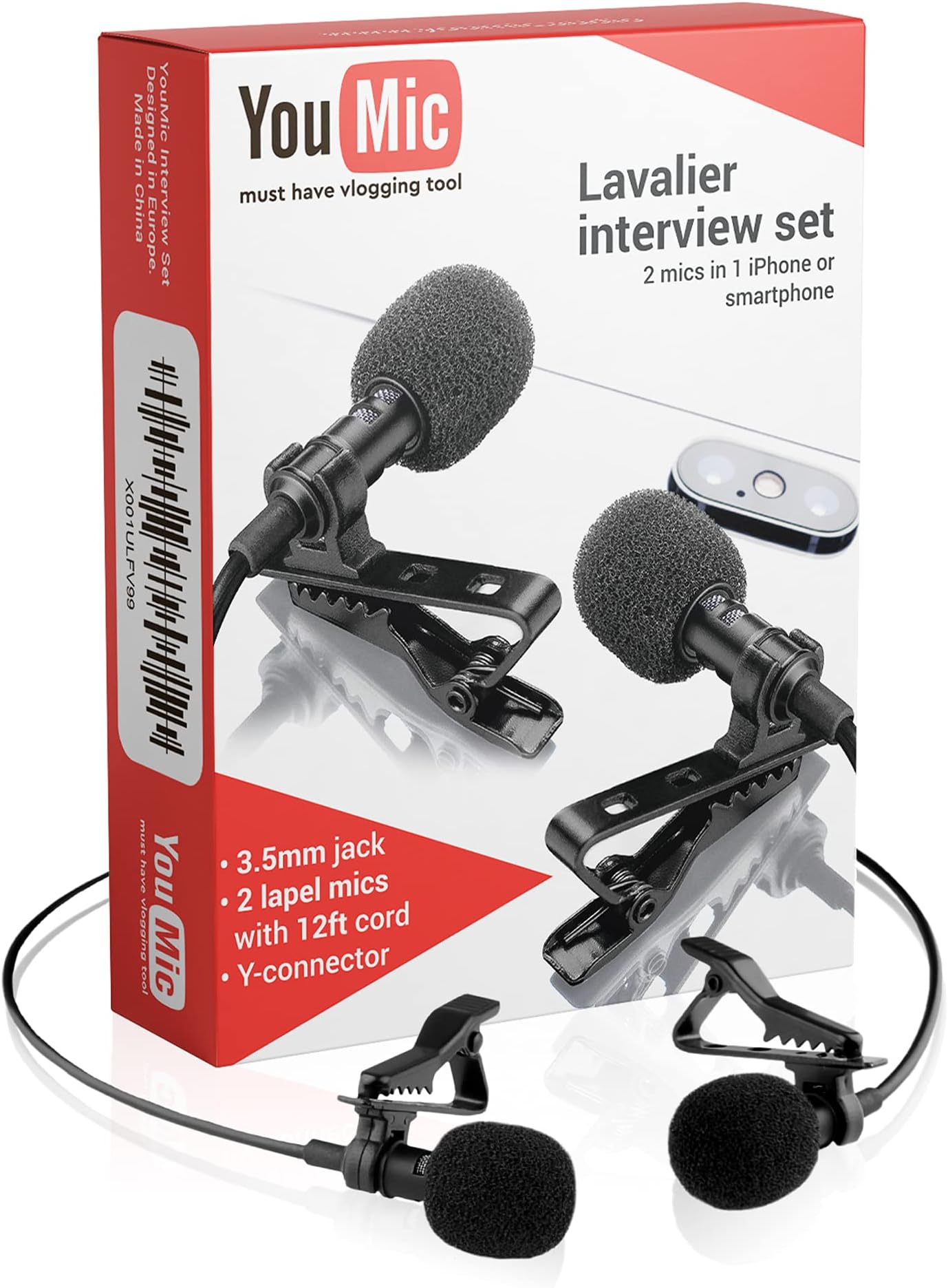 2 Dual Mini Lavalier Lapel Mics with Clip for Phone, iPhone Microphone for iOS, Android, PC, Laptop, Video, Vlogging