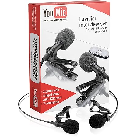 Youmic - 2 Dual Mini Lavalier Lapel Mics with Clip for Phone, iPhone Microphone for iOS, Android, PC, Laptop, Video, Vlogging