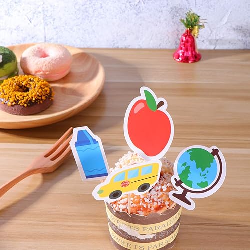 Miniatura 2 de 18pcs Back To Cupcake Topper Postre Fruit Cake Pick Palillos de dientes Primer Día de Aula Bienvenida Fiesta Decoración Accesorios Profesor