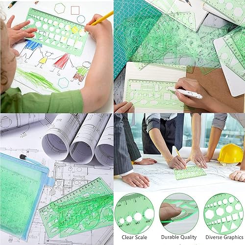 Miniatura 5 de Plantillas de dibujo de geometría reglas de plástico verde transparente multifunción para diseño de oficinas, encofrados de edificios escolares, 1