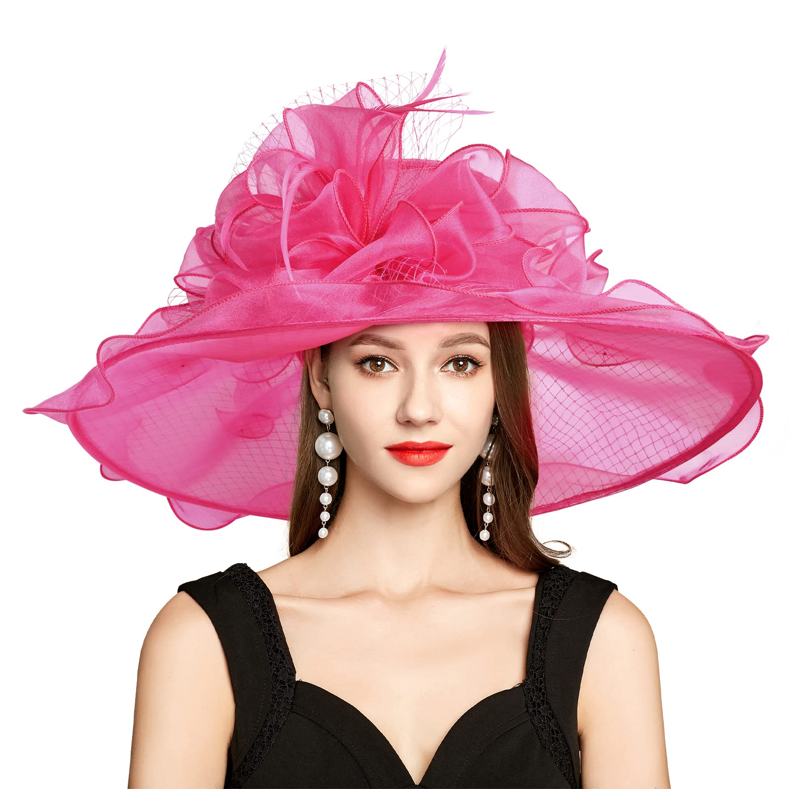 YIDINGCO 2026 Derby Hats for Women Girl Lady, Organza Church Wedding Funeral Kentucky Fascinator Hat Sun Hat