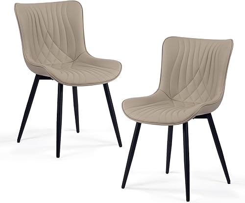 Kidol & Shellder Juego de 2 sillas de comedor color caqui, tapizadas de piel sintética, modernas de mediados de siglo, sillas de cocina y comedor